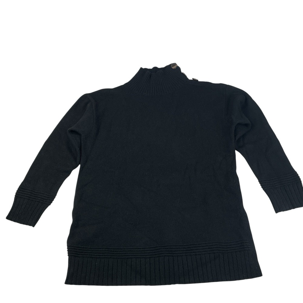 Anthropologie Black Button Shoulder Sweater Women's M Long Sleeve Knit Pullover